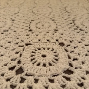 Handmade Afghan Granny Squares Cream Lacey 80 X 64 Crocheted Blanket Throw - Picture 1 of 6