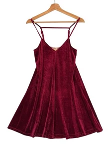 VTG Y2k Whimsigoth Burgundy Red Velvet Fit Flare Dress SIZE SMALL Womens Strappy - Picture 1 of 12