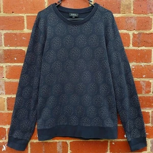 A.P.C APC Jeremy Mens Navy Geometric Cotton Crew Sweat Sweater Jumper - Large - Picture 1 of 6