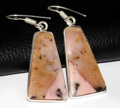 Elegante Pendientes de Piedras Preciosas Chapados en Plata 925 Ópalo Rosa Peruano 1.9" GW Foto 1 de 3