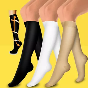 3 Paia Calze a Compressione Vitello per Edema Diabetico Vene Varicose Medico Sport - Foto 1 di 12