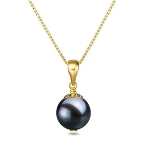 Colgante de perlas japonesas Akoya graduadas AAA collar de perlas negras ajustes plateados - Imagen 1 de 9