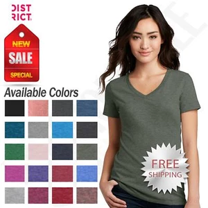 District Womens Short Sleeve Perfect Blend V Neck Stylish T-Shirt DM1190L - Picture 1 of 44
