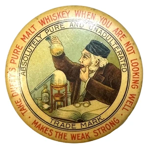 Espejo de bolsillo de celuloide puro sin adulterar de 1,75" DUFFY'S PURE MALT WHISKEY - Imagen 1 de 3