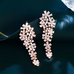 Belleza Colgantes Pendientes Flor Colgantes Rosa Amarillo Enchapados en Oro Circonio Circal para Mujeres - Imagen 1 de 17