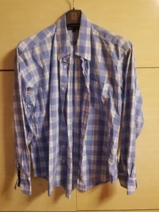 TOMMY HILFIGER Large 17 " Blue & White Check Long Sleeve Formal Cotton Shirt - Picture 1 of 4