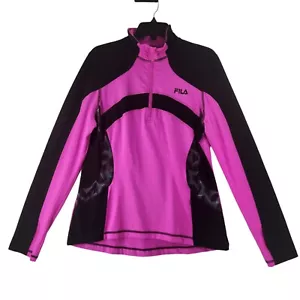 Fila Sport Sweatshirt Womens Large Fitted Black Pink Jacket Active Run Gym - Picture 1 of 12