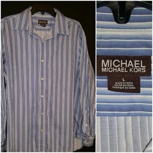 MICHAEL Michael Kors Blue Striped Button Down Shirts Mens L !! NO DEFECTS  !! - Picture 1 of 8