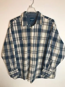 Wrangler Western Wear Mens Button Front Blue Pearl Snap Plaid 2XL VTG Med Weight - Picture 1 of 7
