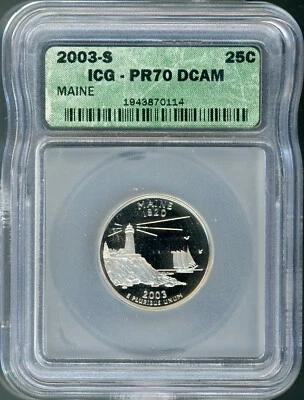 2003-S 25c Clad Maine Quarter ICG PR70 DCAM # 1943870114 + Bonus - Image 1 of 2