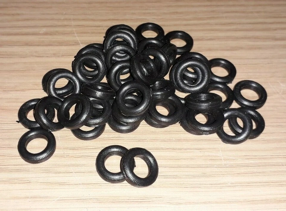 Matchbox 1 - 75 14mm Thick O/D Hard Black Plastic Tyres for 49b 52a 72b etc - Image 1 of 1