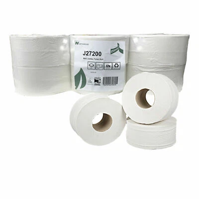 NOTHWOOD 12 Mini Jumbo Toilet Rolls 2 ply 200m Bathroom Washroom Bulk Tissue Paper Sheets