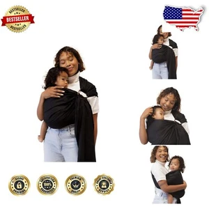 Versatile Ring Sling Baby Carrier for Newborns to 35 lbs - Raven & Gold Rings - Picture 1 of 10
