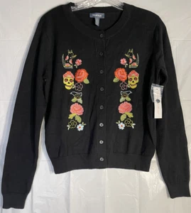 ModCloth Black Cardigan Land Of The Dead Coco Movie Embroidered Size Small NWT - Picture 1 of 8