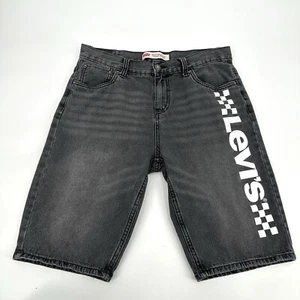 Levis 502 Taper Short Boys 20 Reg Faded Black Spellout Logo Jean Jort Youth - Picture 1 of 12