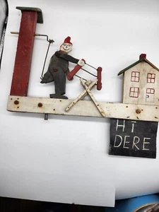 Vintage Folk Art Whirligig Man Sawing Weathervane Wood Primitive 19x19 - Picture 1 of 10