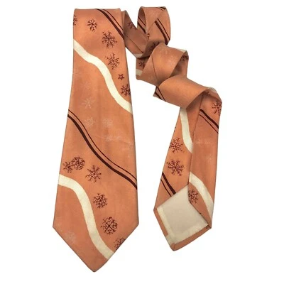 Vtg 30 40's Pink ATOMIC SNOWFLAKE Silk Necktie Christmas ROCKABILLY Swing Tie - Image 1 of 4