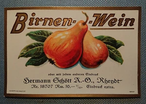 Old Wine Label Sample Label Label Pear Wine Design Schött Rheydt - Picture 1 of 2