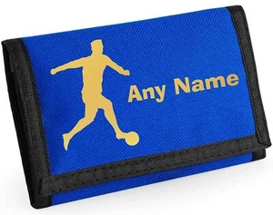 Footballer Design Personalised BLUE Boys Kids Ripper Wallet With Coin Holder - Picture 1 of 10