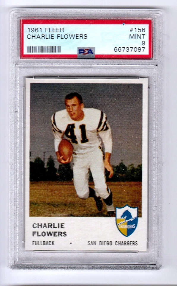 1961 FLEER FOOTBALL CARD #156 CHARLIE FLOWERS GRADED PSA 9 NQ SAN DIEGO CHARGERS - Image 1 of 4