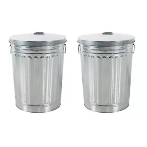 2x Zink Abfalleimer mit Deckel 58 L Silber Mülleimer Tonne Mülltonne Zinktonne - Bild 1 von 3