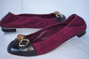 New Gucci Women's Shoes Flats Size 37 Black Red Vernice Crystal Ballerina - Picture 1 of 12