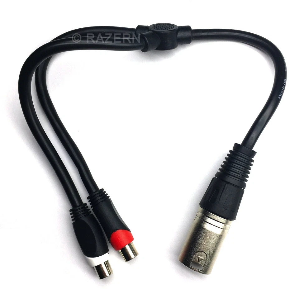 NEW XLR Male 3-Pin Plug to 2-RCA Female Jacks Stereo Microphone Adapter 1' Cable - Image 1 of 2