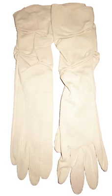 GUANTES DE COLECCIÓN DAMAS LARGOS RECOGIDOS MARFIL TOPO HANSEN 15" Nylasuede Codo Talla 7 Foto 1 de 4