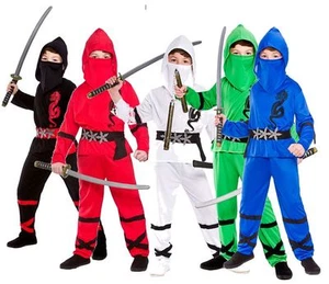 Niños POWER NINJA SAMURAI Fighter Warrior Martial Fancy Dress Costume Edades 3-13 - Imagen 1 de 6