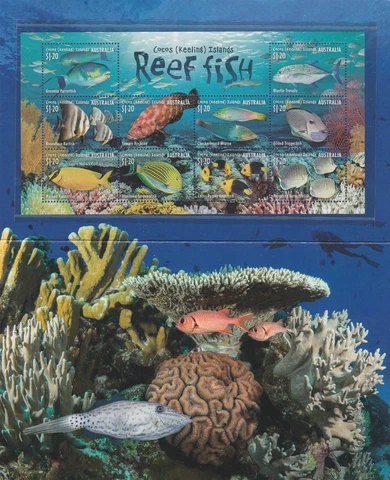 COCOS Islands 2023 REEF FISH $12 Minisheet of 10 stamps MNH - in PO Stamp Pack Cover