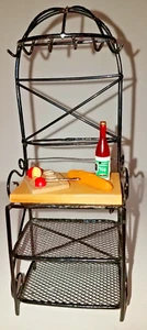 Wire Baker's Pot Rack w Wood Shelf 7" Tall 1:12 Dollhouse w/Food Bread Drink Vtg - Picture 1 of 6