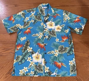 Alvish Hawaiihemd Türkis Paradiesvogel Hibiskus Plumeria Herren Größe M - Bild 1 von 6