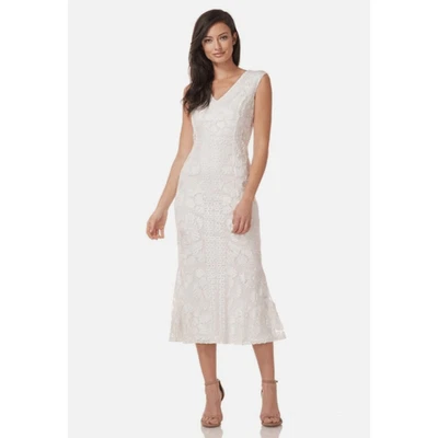 NUEVO CON ETIQUETAS JS Collections Vestido 6 Marfil Cuentas Bordado Midi Vaina Novia Boda Foto 1 de 4