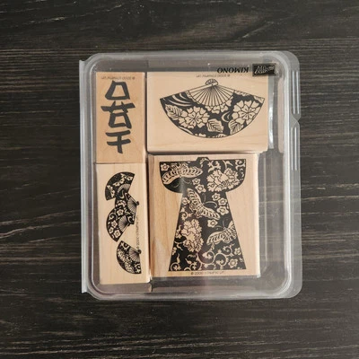 Stampin Up! Conjunto de estampillas de goma orientales kimono abanico cultura asiática retirado de colección 2000 Foto 1 de 3