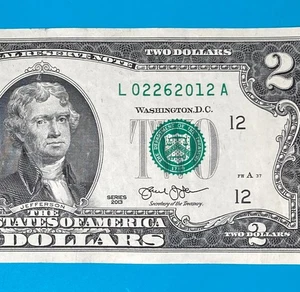 February 26, 2012 (L 02262012 A) BIRTHDAY $2 Two Dollar Bill Serial Number - Picture 1 of 4