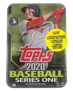 2020 Topps Baseball Card Tin Series One MLB Baseball 75 Cards Chrome Turkey Red - Picture 1 of 5