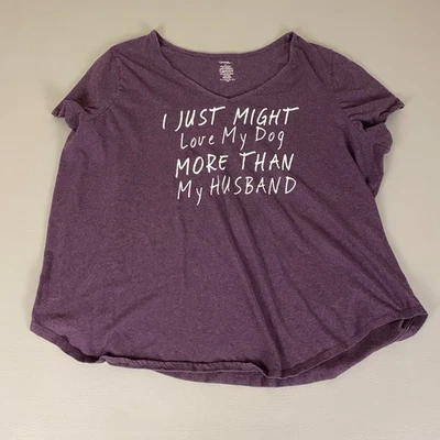 George T Shirt Top Women's Plus Size 4X Purple Dog Lover Funny Graphic Tee - Image 1 of 4