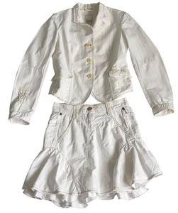 Ensemble blanc rayures veste jupe style romantique Marithé et François Girbaud - Imagen 1 de 12