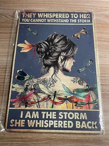Boho Dragonfly I Am The Storm She Whispered Back Inspirational Wall Metal Sign - Picture 1 of 4
