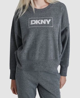 Moletom feminino Dkny Sport cinza strass gola redonda lã tamanho M - Imagem 1 de 3