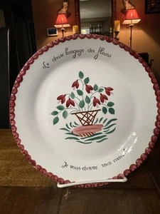 8.25" HBCM Montereau France Plate Red Fleurs Floral And Rim - Picture 1 of 7