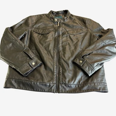 Perry Ellis Men’s Black Faux Leather Moto Jacket XL Zip Up Biker Style Classic - Image 1 of 4