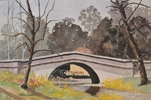 Rare 1974 E.G Evans Arundel Romarc Bridge Sussex, New Jersey Watercolor Painting - Picture 1 of 13