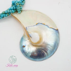 White Pearl Nautilus Shell Handmade Pendant in Half Cut Nautilus - Picture 1 of 10