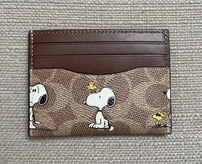 Estuche delgado para tarjetas de identificación Coach X Peanuts en lona exclusiva con estampado Snoopy nuevo con etiquetas Foto 1 de 4