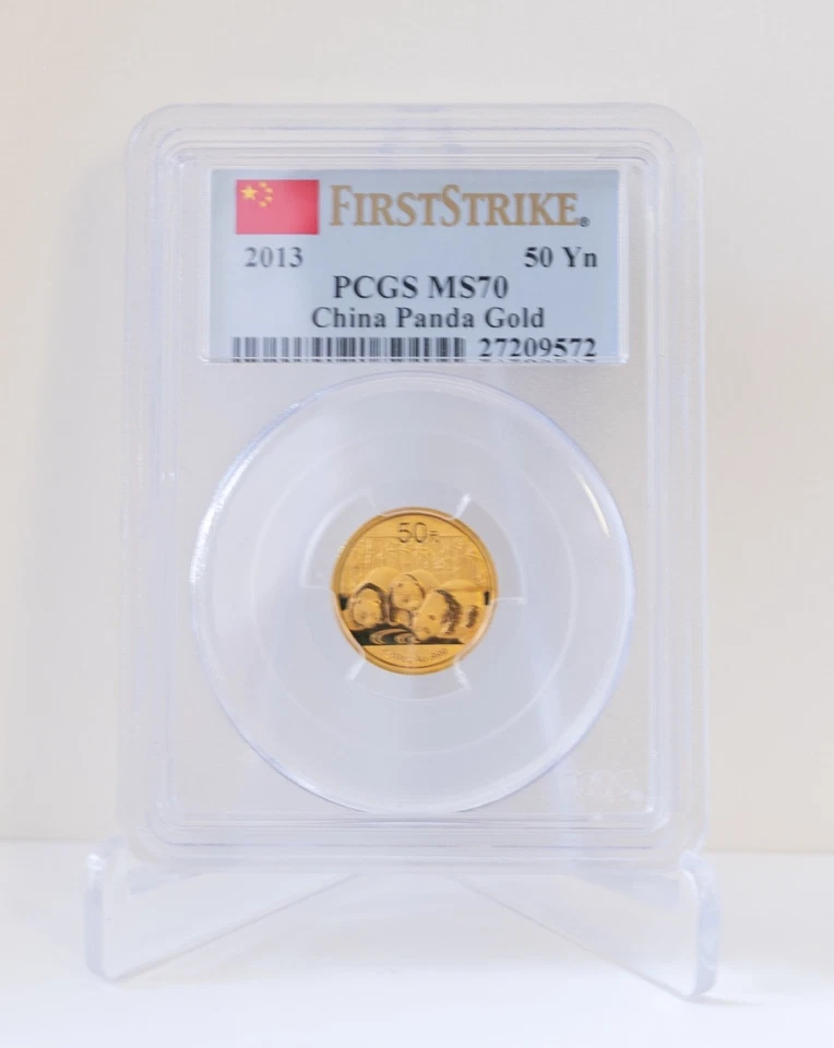 2013 China Panda Coin PCGS MS70 1/10 Oz Gold 50 Yn FirstStrike - Image 1 of 2
