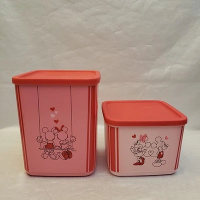 Tupperware Cubix Disney Mickey Minnie Mouse Canister Set Pink Red 1 & 1.8 Liter - Image 1 of 4