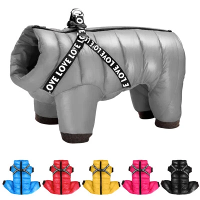 Impermeable Mascota Perro Mono Cálido Invierno Abrigo con Arnés Reflectante Chaleco Chaqueta Foto 1 de 4