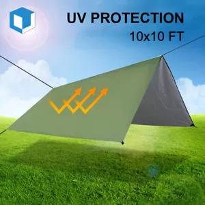 10x10ft Outdoor Camping Rain Fly Tarp Canopy Waterproof Hiking Sun Shade Shelter - Picture 1 of 10