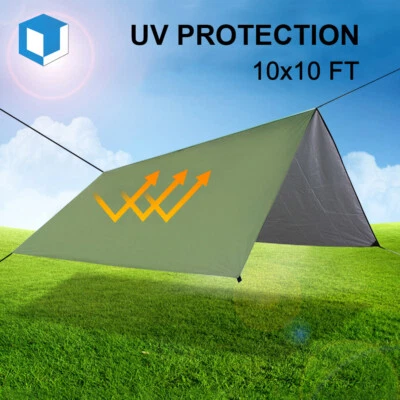 AYAMAYA 10x10ft Outdoor Camping Rain Fly Tarp Canopy Waterproof Hiking Sun Shade Shelter
